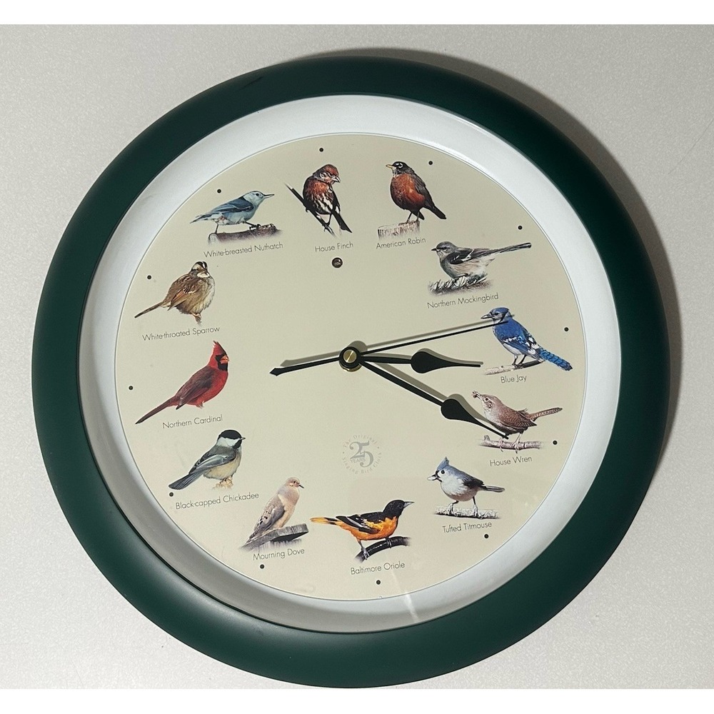 Limited Edition 25th Anniversary Singing Bird Wall Sound Clock, 13", Green